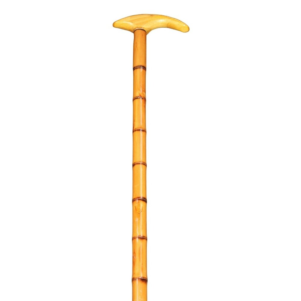 Brown Wood Cane with Intricate Carving and Detail